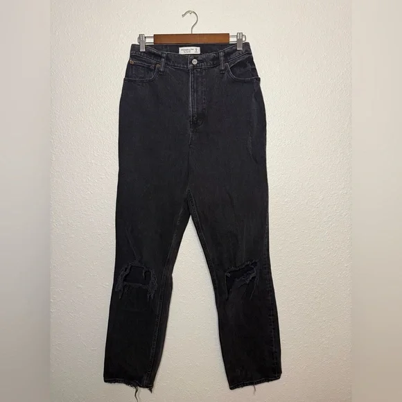 ABERCROMBIE The ‘90s Straight Ultra High Rise Distressed Stretch Jeans Size 29L - Picture 3 of 12